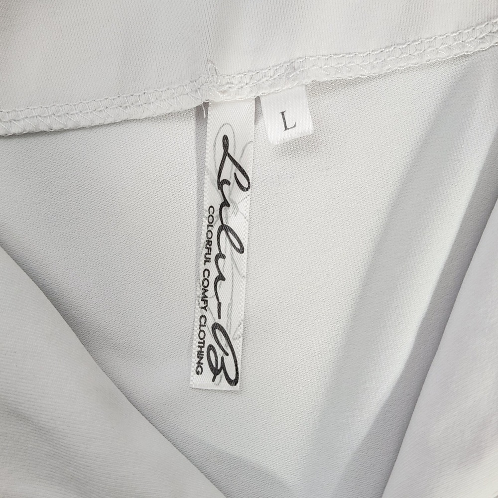 Lulu-B Womens White Split Neck Short Sleeve Top Golf sz L Nylon Spandex Stretch - Picture 3 of 6
